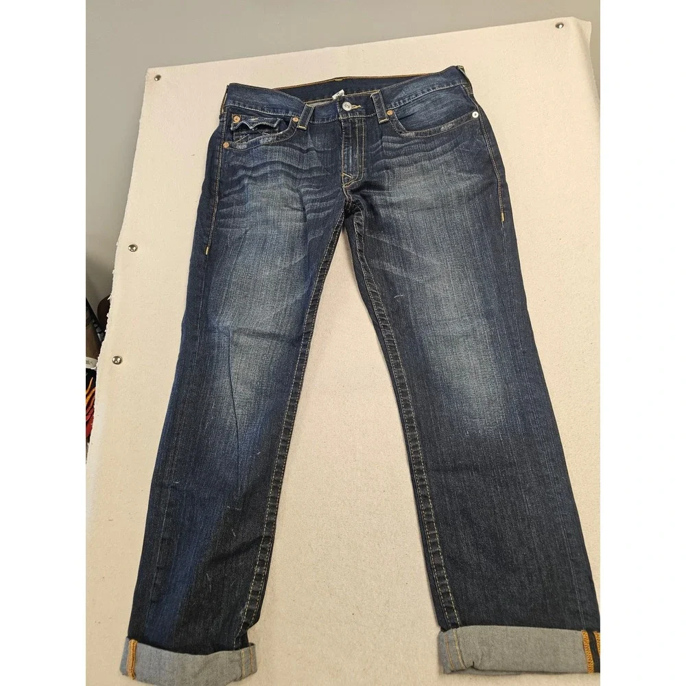 True Religion Section Slim Mens Jeans 38 Dark Wash Indigo Denim Cotton 31 Inseam